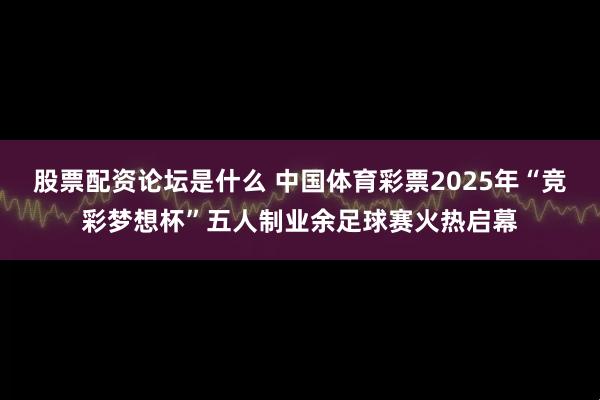 股票配资论坛是什么 中国体育彩票2025年“竞彩梦想杯”五人制业余足球赛火热启幕